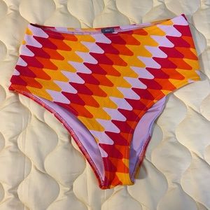 Aerie Multi-Colored Patterned High Waisted Bikini Bottom Size L